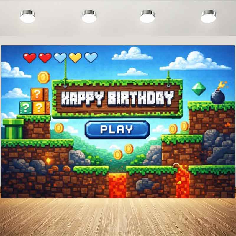 Background Retro Gaming - 픽셀 비디오 게임 테마 생일 배경,