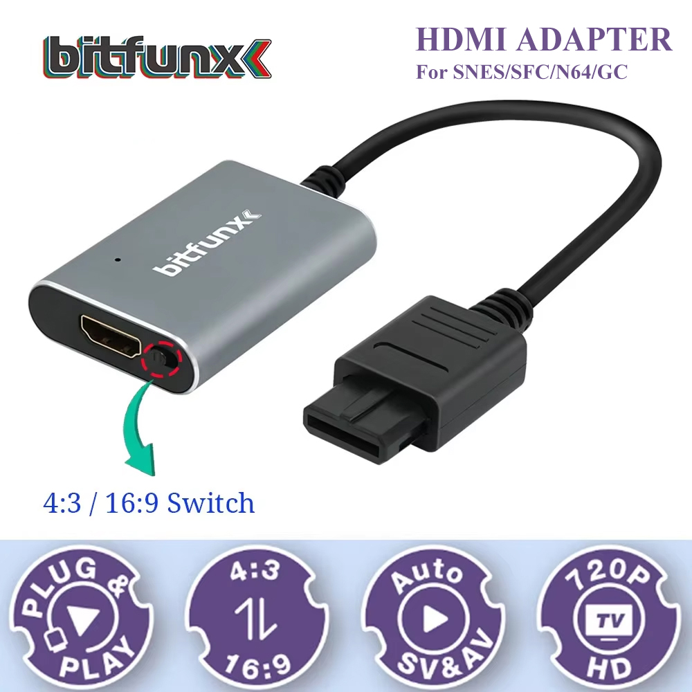 Retro Gaming Hub - Bitfunx 720P Svideo/AV-HDMI 어댑터 N64/SFC/SNES/GameCube 지원용