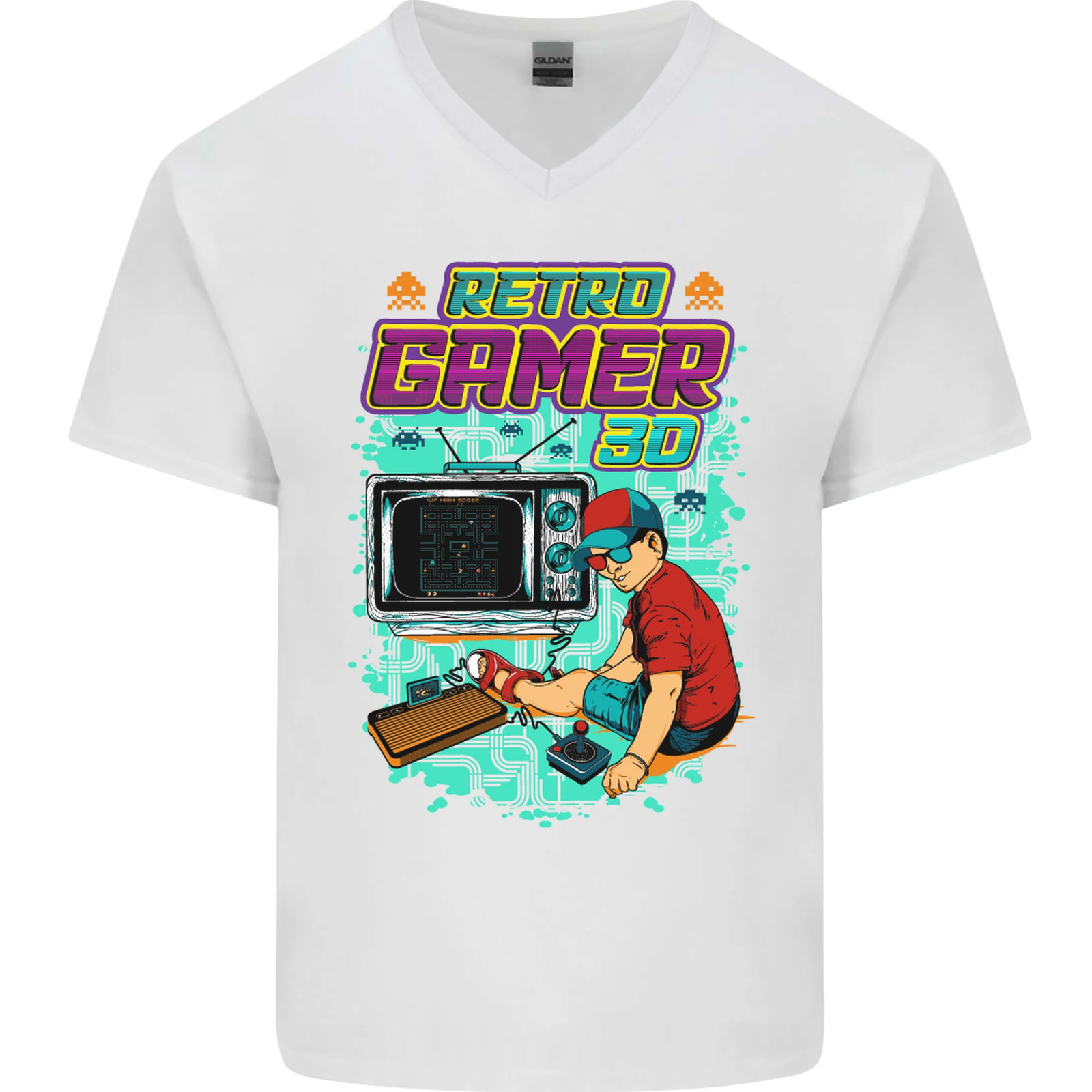 Retro Gaming Juegos - 레트로 게이머 아케이드 게임즈 남성용 V넥
