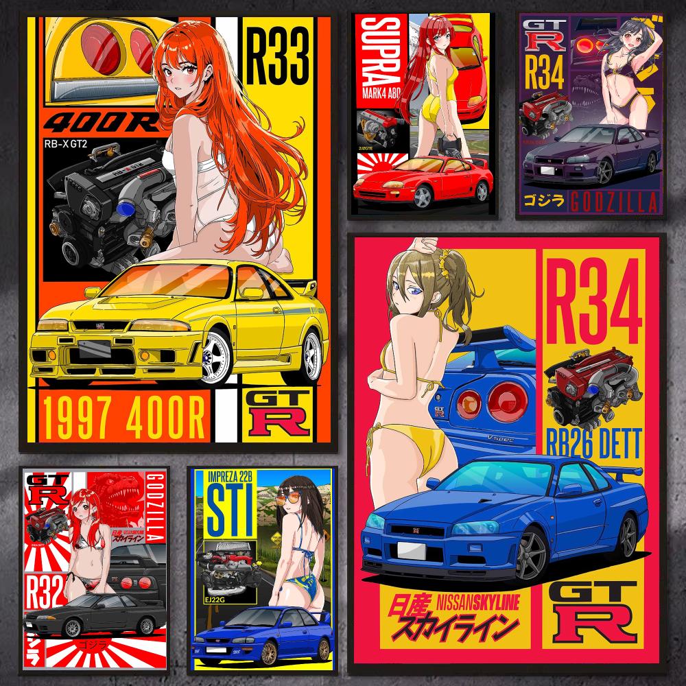 Retro Gaming Wallpaper - 레트로 JDM 자동차 문화 포스터, 현대적인