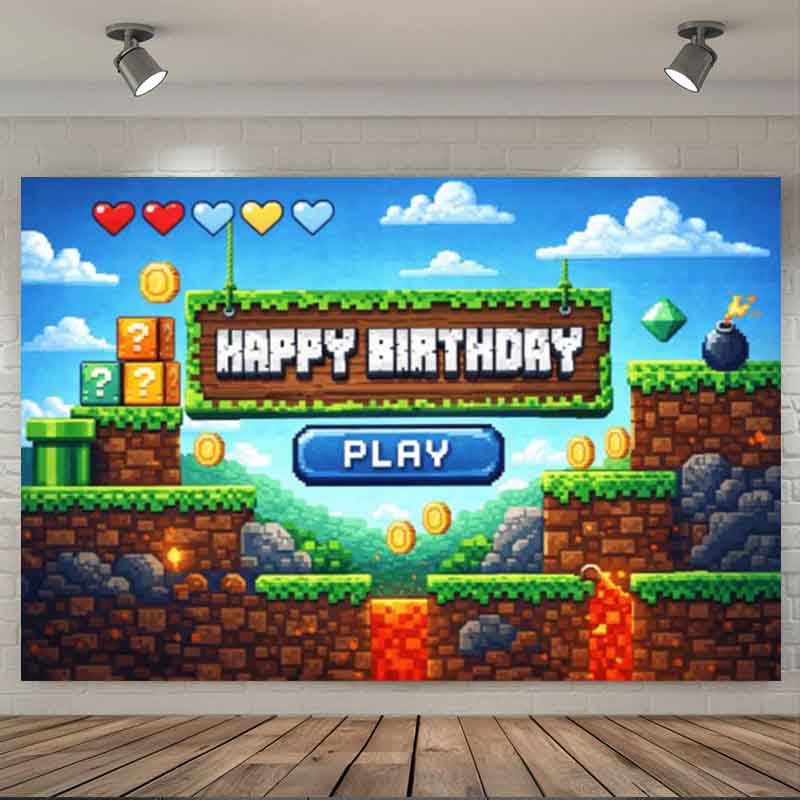 픽셀 비디오 게임 테마 생일 배경, 복고풍 게임, 동전 - Background Retro Gaming 리뷰 및 가격