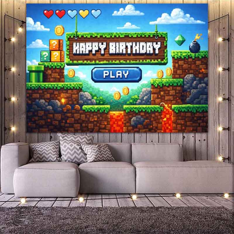픽셀 비디오 게임 테마 생일 배경, 복고풍 게임, 동전 - Background Retro Gaming 리뷰 및 가격